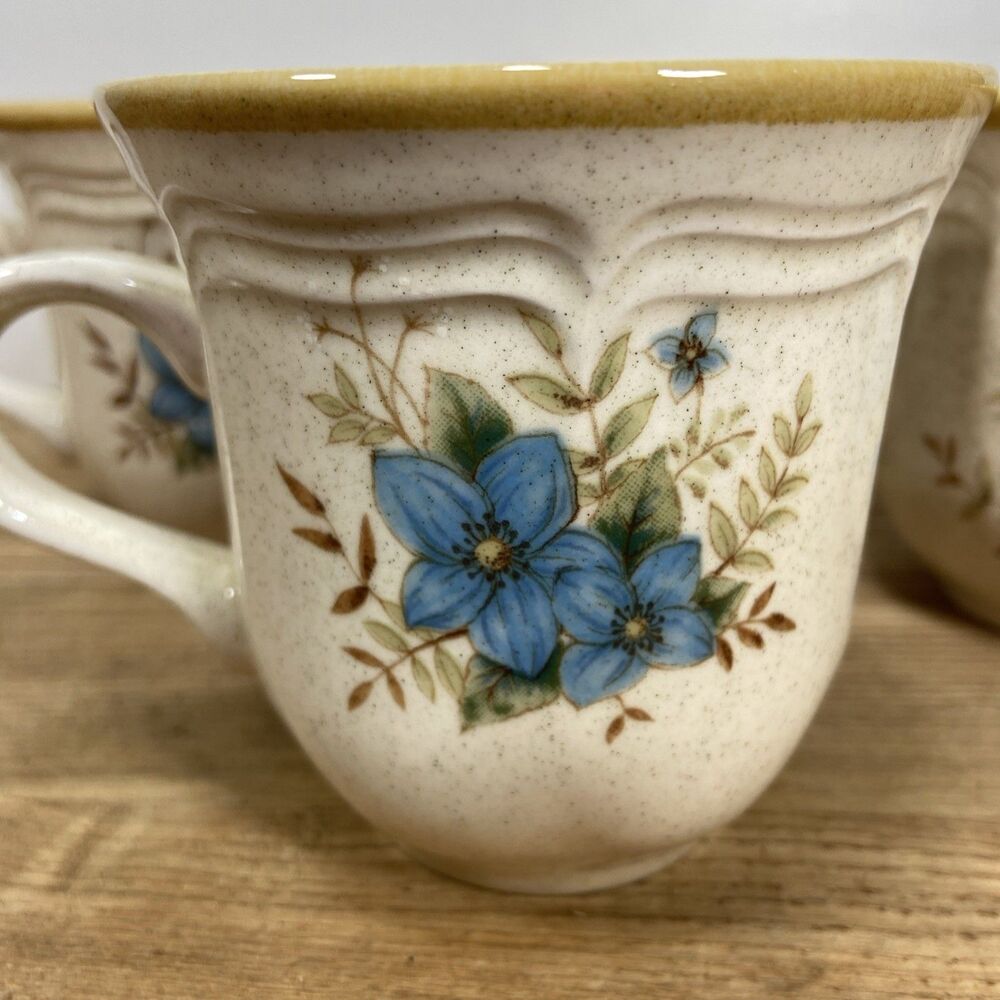Vintage Mikasa Garden Club Day Dreams EC 461 Mugs Blue Flowers Japan Set Of 4